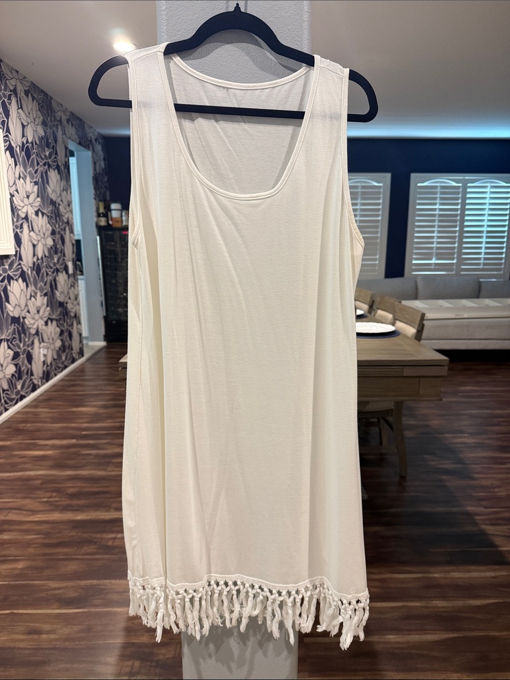 Cupshe Cream Fringe Tank Swim Cover-Up